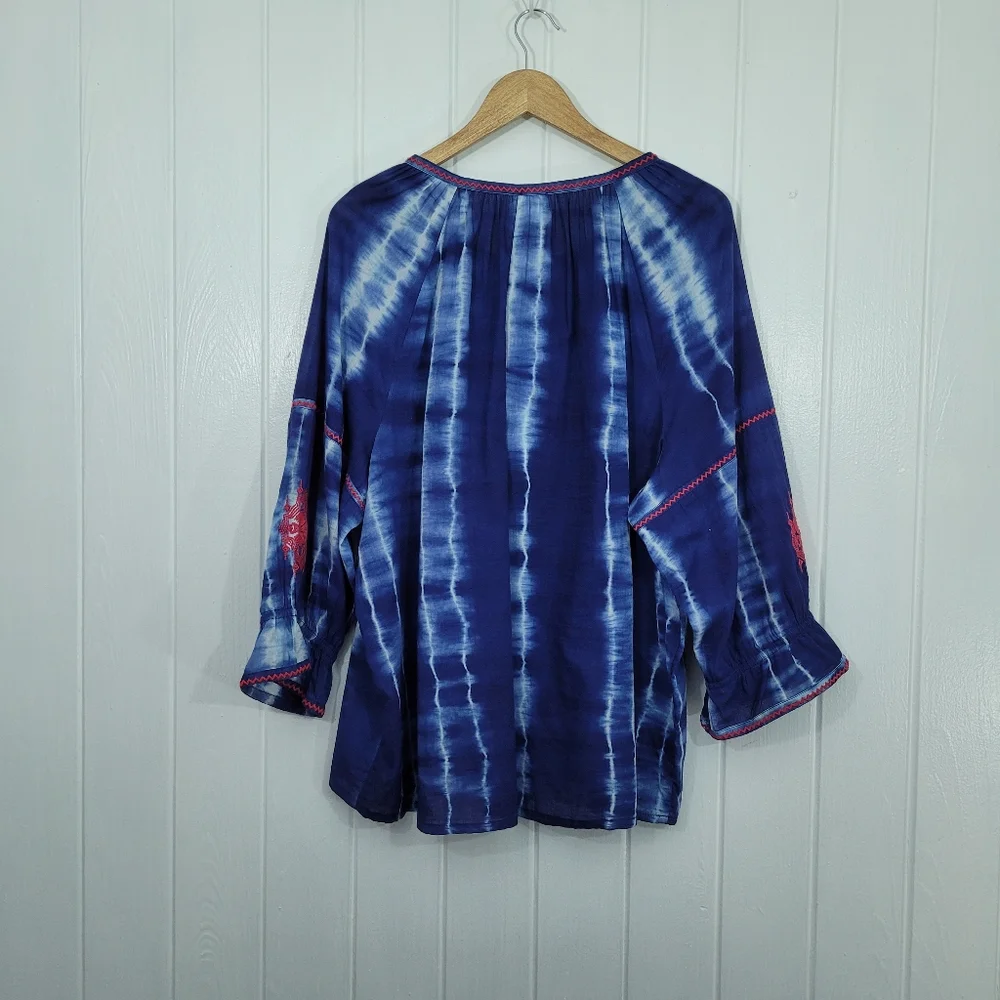 Chicos 4 Womens Sz 20/22 Blue White Tie Dye Tunic Pink Embroidery With Tassels - Picture 5 of 15
